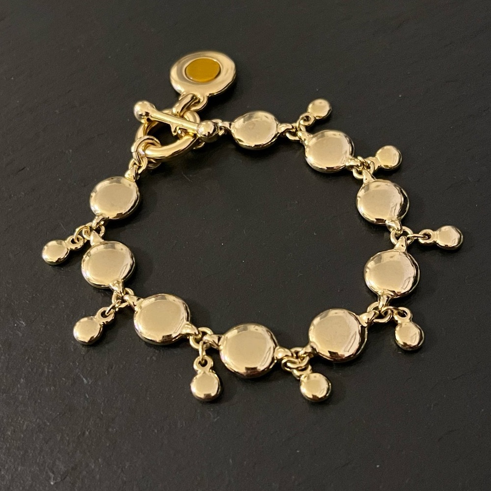 Sparkling Gold Tone Disc Link 8” Bracelet With Tiger Eye Toggle - Picture 3 of 12